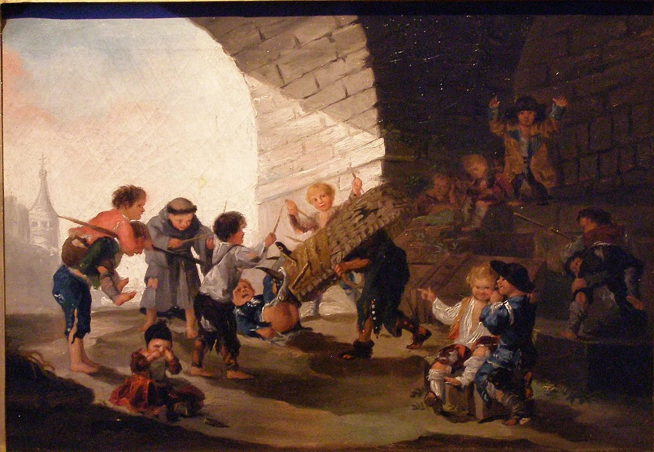 Bimbi che giocano sotto il ponte